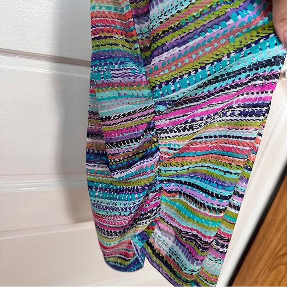 Anne Cole V-Neck Mesh Tunic Swimsuit Coverup Colorful Stripes Ruched Sides NWT - Picture 6 of 14